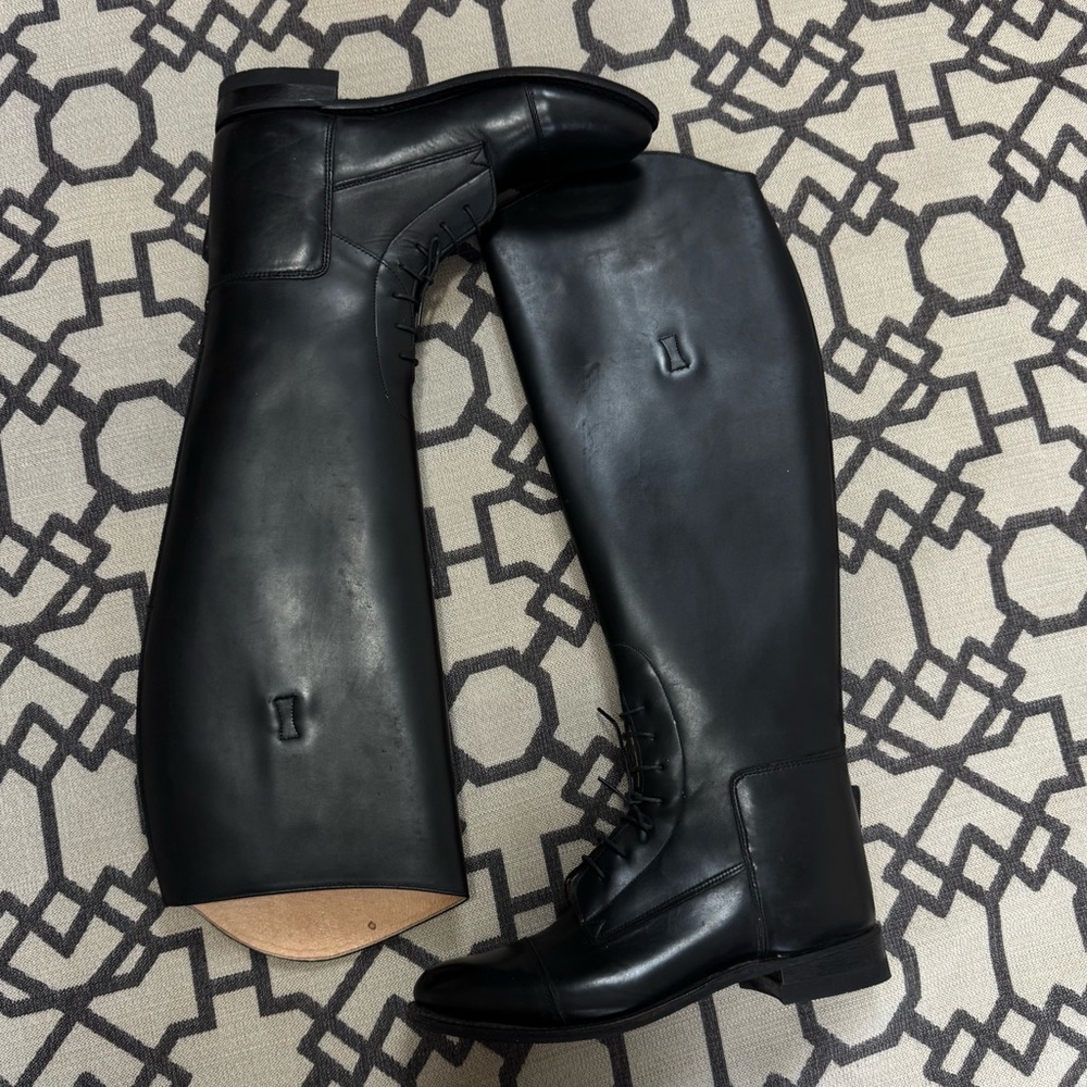 The Effingham by Bond Boot Black Leather Equestrian Lace Tall Riding Boots Sz 8 - Picture 5 of 17